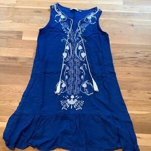 ANANDAS Boho Rayon Embroidered Lightweight Sleeveless Dress Royal Blue Women’s M